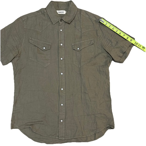 Taylor Stitch Shirt 44 XL Men's Green 100% Linen Western Pearl Snap Short Sleeve - Picture 4 of 9